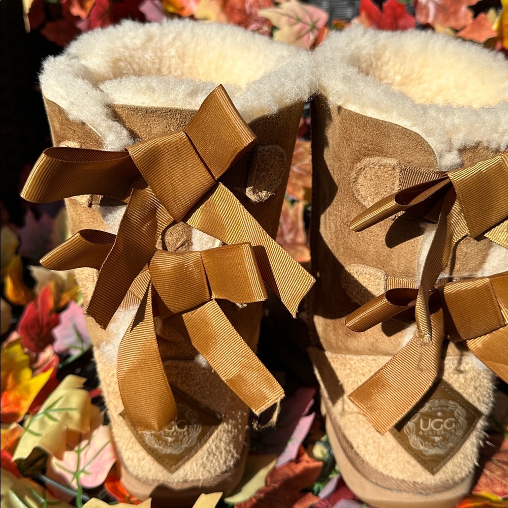UGG Tan Shearling Boots with Bows